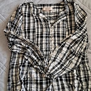 Loft Black and White Plaid Blouse